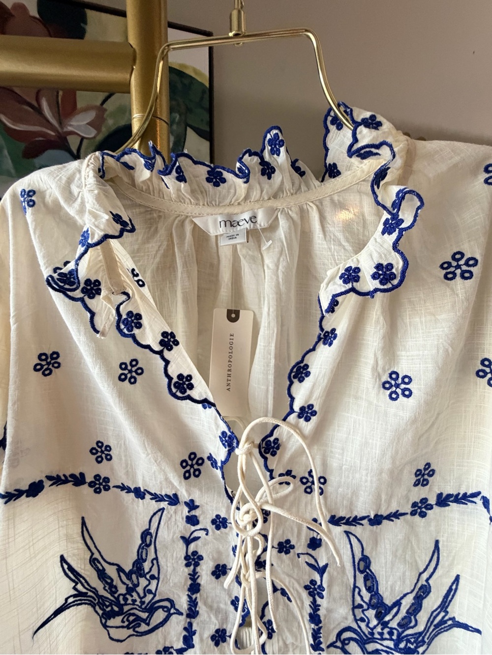 NWT Maeve Anthropologie Embroidered Bird Cotton Top Shorts Set Medium M - Picture 7 of 17